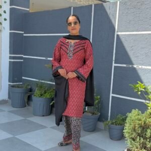 Red And Black Print Suit