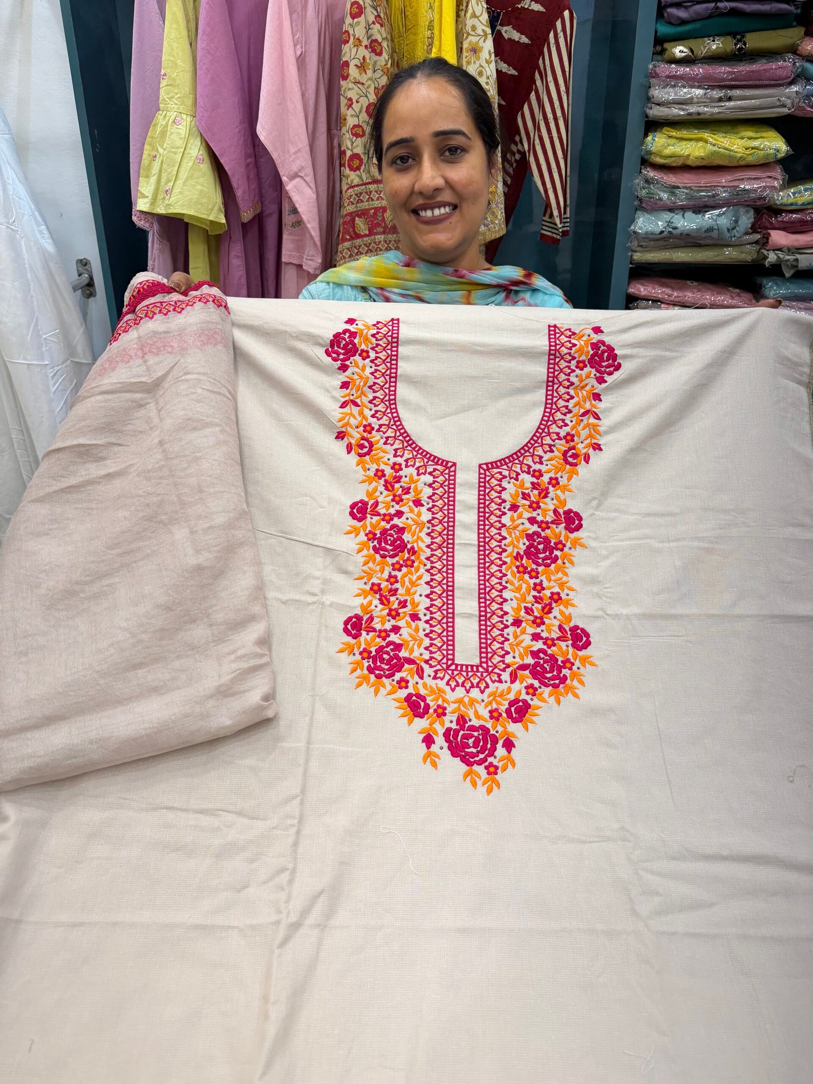 Cotton Work Suit cream Colour